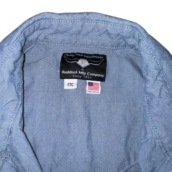 Vintage Flying R Ranch Wear Shirt Mens 17 Blue Blue Pearl Snap Western USA‎ - Picture 6 of 9